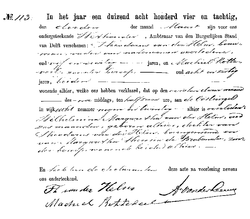 18840303 ovl akte 113 Wilhelmina M dv T vd Helm - MT d Brabander